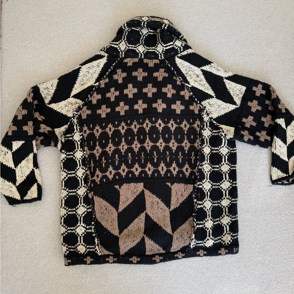 Free People Cardigan Sweater Bright & Optimistic Black Cream Brown Chunky - Picture 5 of 7